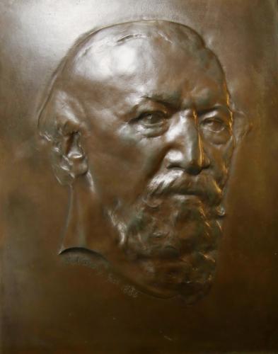 RB167. Robert Browning Aged 75. Medallion by Gustav Natorp, London, February 1888. Location: ABL, Meredith, and St. Marylebone.