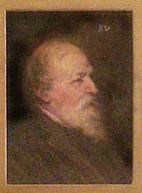 RB121. Robert Browning Aged 69. Oil painting by Harper Pennington, Venice, October 1881. Location: ABL.