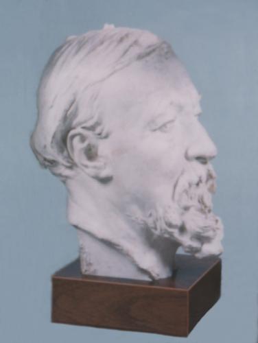 RB159. Robert Browning Aged 74. Bust, in plaster, by Robert Barrett Browning, London, 1886. Location: Eton.