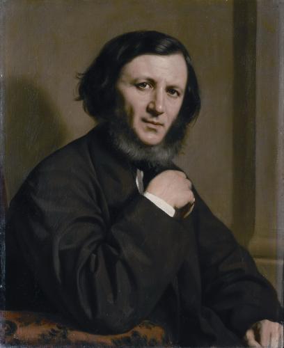 RB27. Robert Browning Aged 47. Oil painting by Michele Gordigiani, Florence, July 1859. Location: NPG.