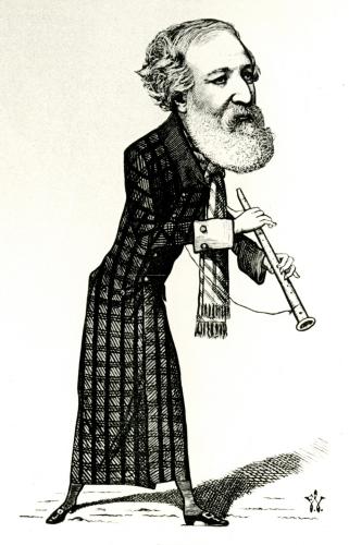 RB88. Robert Browning Aged about 61. Caricature by Frederick Waddy, London, 1873. Location: unknown.