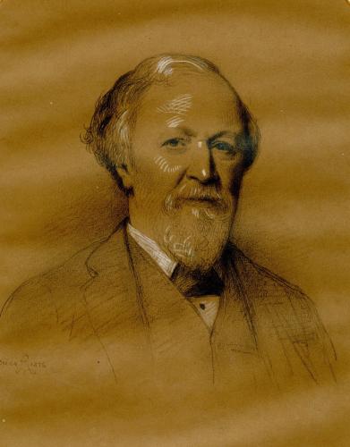 RB97. Robert Browning Aged 64. Pencil and crayon sketch by Rudolf Lehmann, London, 1876. Location: Wellesley.