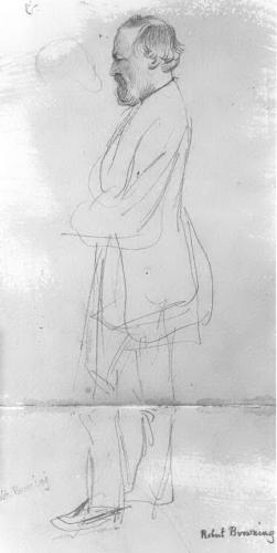 RB74. Robert Browning Aged 57. Pencil sketch by George Howard, Naworth Castle, September 1869. Location: unknown.