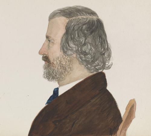 RB28. Robert Browning Aged 47. Watercolour by Elizabeth Boott, Florence, October 1859. Location: Smithsonian.