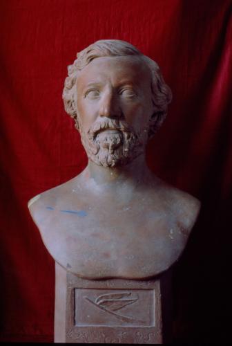 RB33. Robert Browning Aged 49. Bust, in plaster, by William Wetmore Story, Rome, May 1861. Location: Eton.