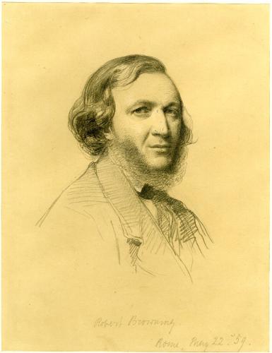 RB26. Robert Browning Aged 47. Drawing by Rudolf Lehmann, Rome, 22 May 1859. Location: BM.