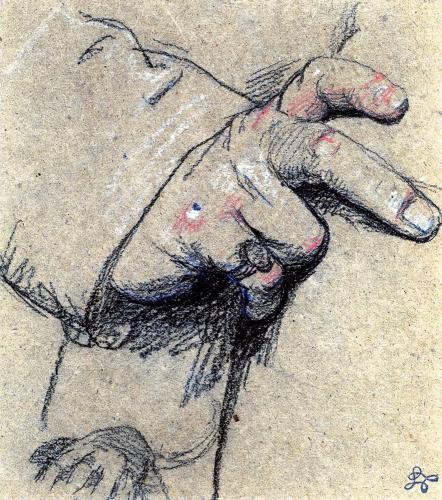 RB89. Robert Browning Aged about 63. Study of right hand by Rudolf Lehmann, 1875. Location: Meredith.
